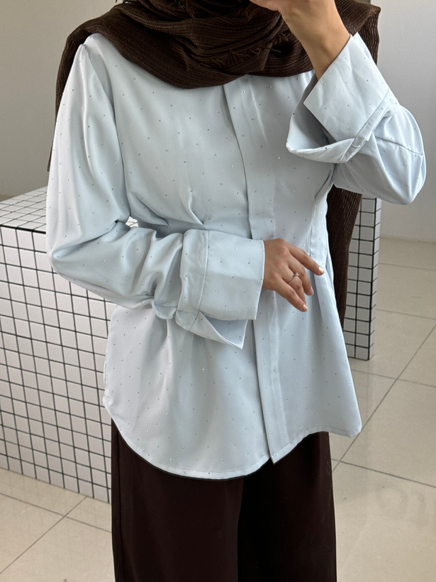 شومیز آبی نگین دار
